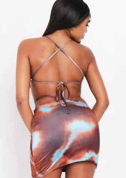 Maxine Brown Print Halterneck Pointed Hem Crop Top^Missy Empire Fashion