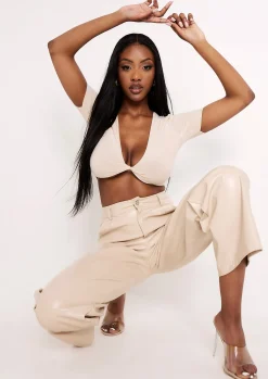 Cheap Maya Champagne Slinky Twist Front Crop Top Women Basics