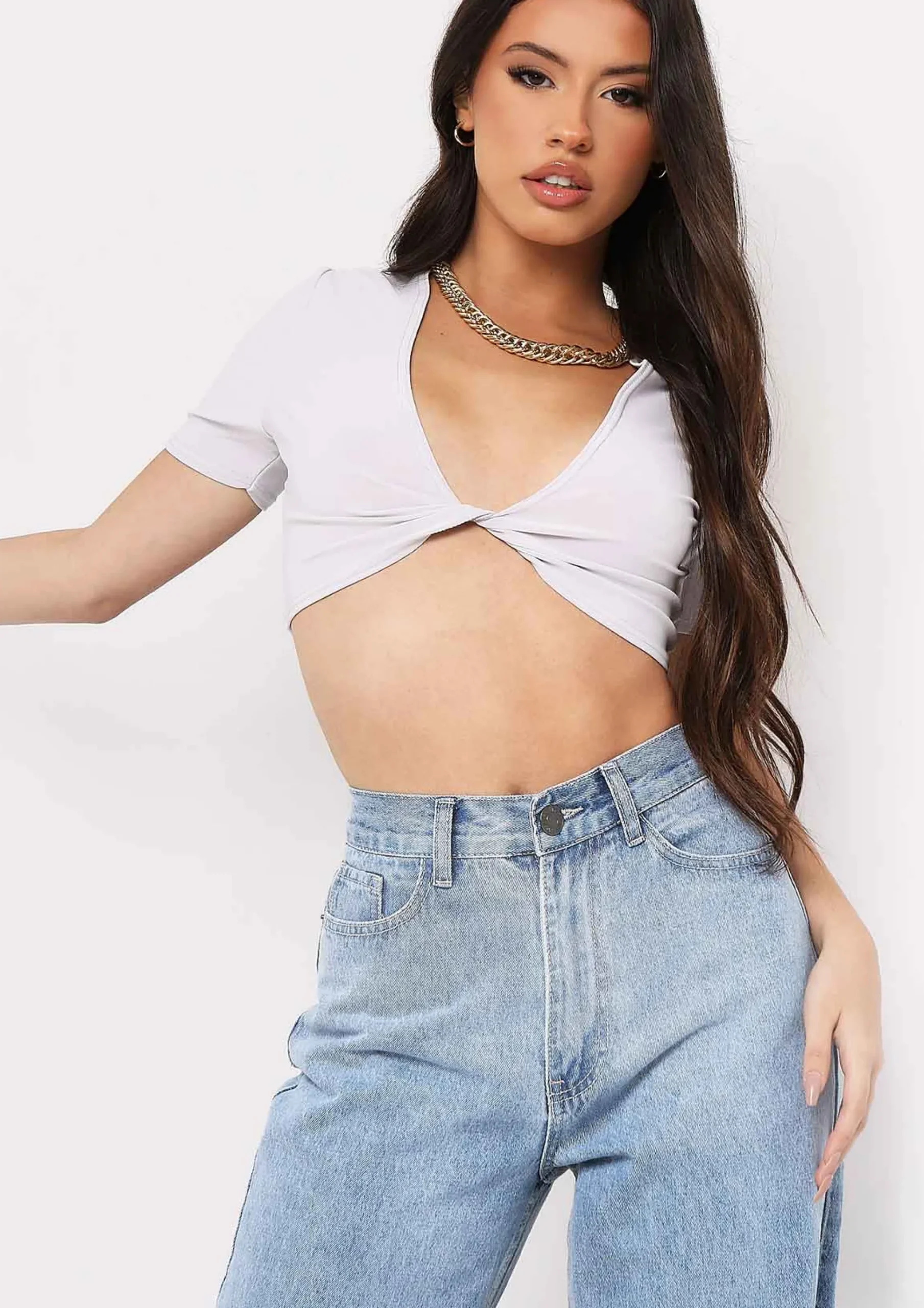 Maya Grey Slinky Twist Front Crop Top^Missy Empire Flash Sale