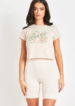 Maya Sand The Hula Hut Cropped Graphic T-Shirt^Missy Empire Fashion