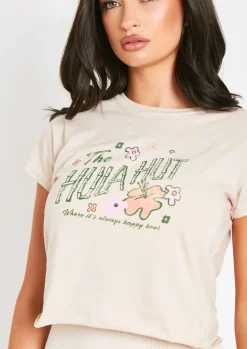 Maya Sand The Hula Hut Cropped Graphic T-Shirt^Missy Empire Fashion