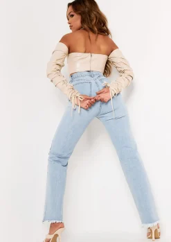 Megan Stone Ruched Arm Pu Corset Top^Missy Empire Clearance