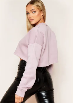 Best Sale Melanie Mauve Raw Hem Crew Neck Cropped Sweater Women Loungewear