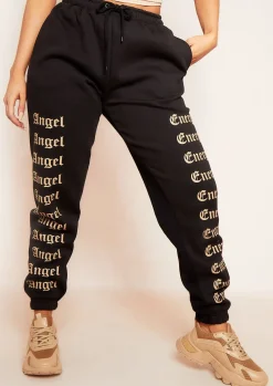New Melila Black And Beige Angel Energy Slogan Joggers Women Loungewear