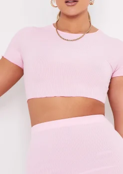 Melody Baby Pink Lettuce Edge Cropped T-Shirt^Missy Empire Cheap