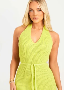 Best Melody Lime Knit Halter Neck Midi Dress Women Dresses