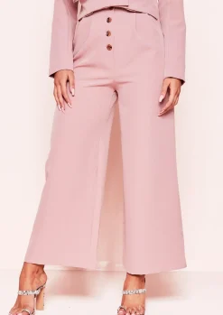 Discount Meri Pink Button Wide Leg Culottes Women Trousers