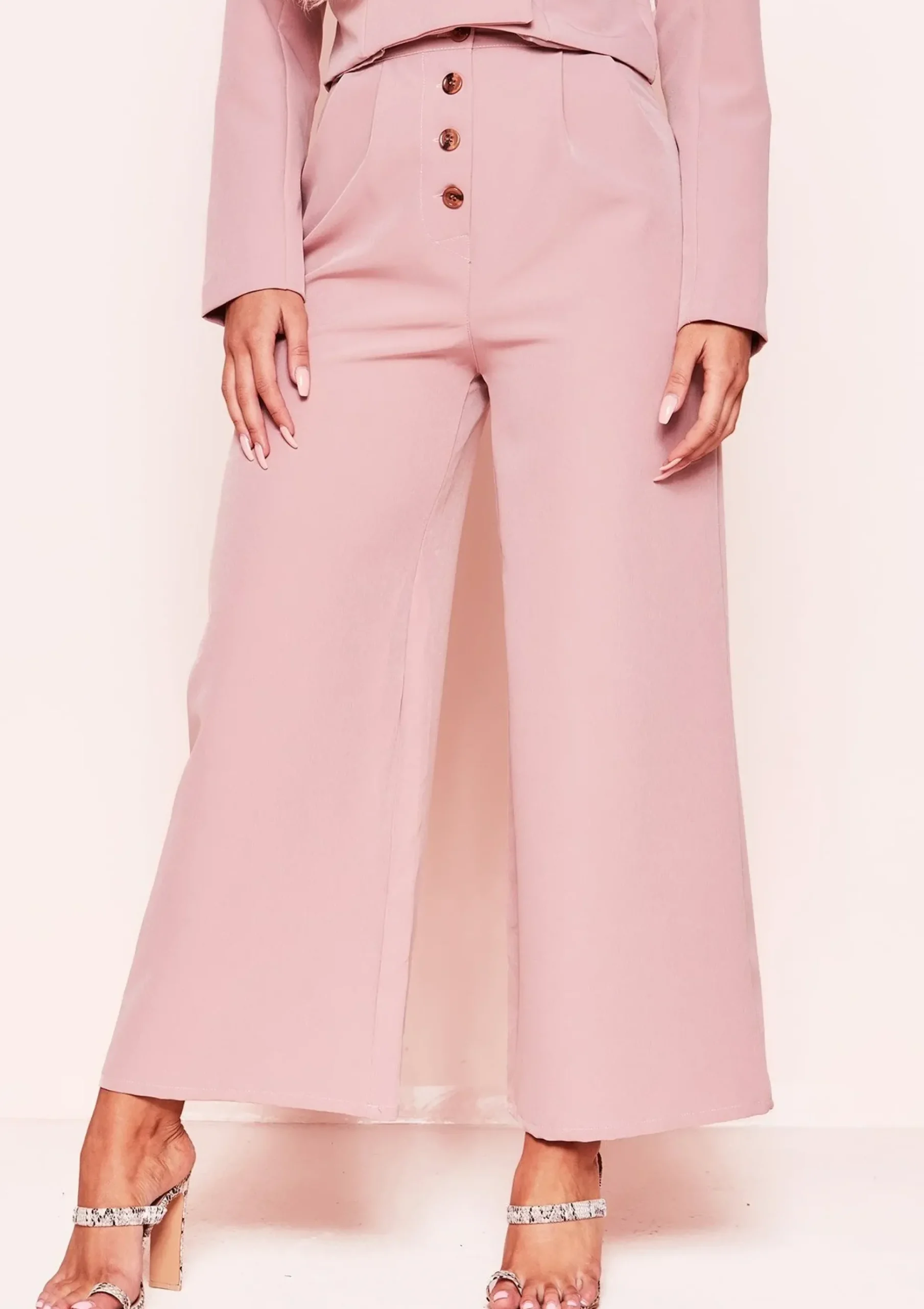Discount Meri Pink Button Wide Leg Culottes Women Trousers