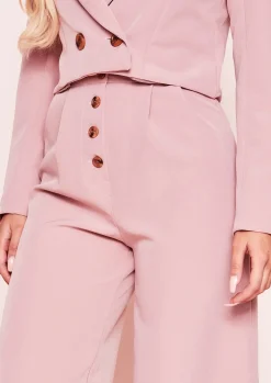 Discount Meri Pink Button Wide Leg Culottes Women Trousers