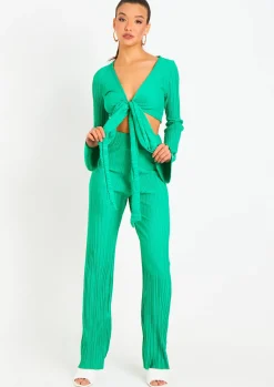 Cheap Mia Green Plisse High Waisted Trouser Women Trousers