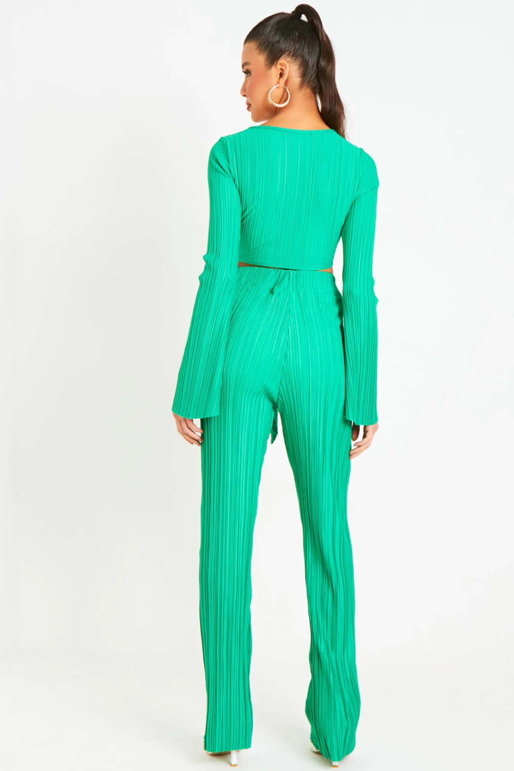 Cheap Mia Green Plisse High Waisted Trouser Women Trousers