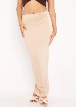 Mia Beige Thong Back Maxi Skirt^Missy Empire Cheap