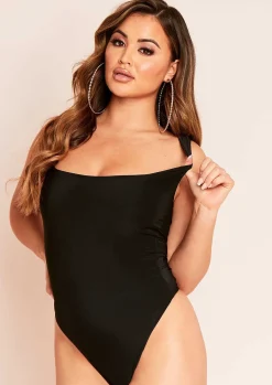 Mia Black Slinky Square Neck Sleeveless Bodysuit^Missy Empire Best Sale