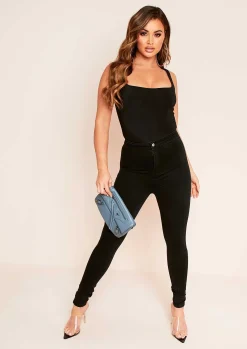 Mia Black Slinky Square Neck Sleeveless Bodysuit^Missy Empire Best Sale