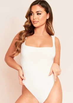 Mia Nude Slinky Square Neck Sleeveless Bodysuit^Missy Empire Hot
