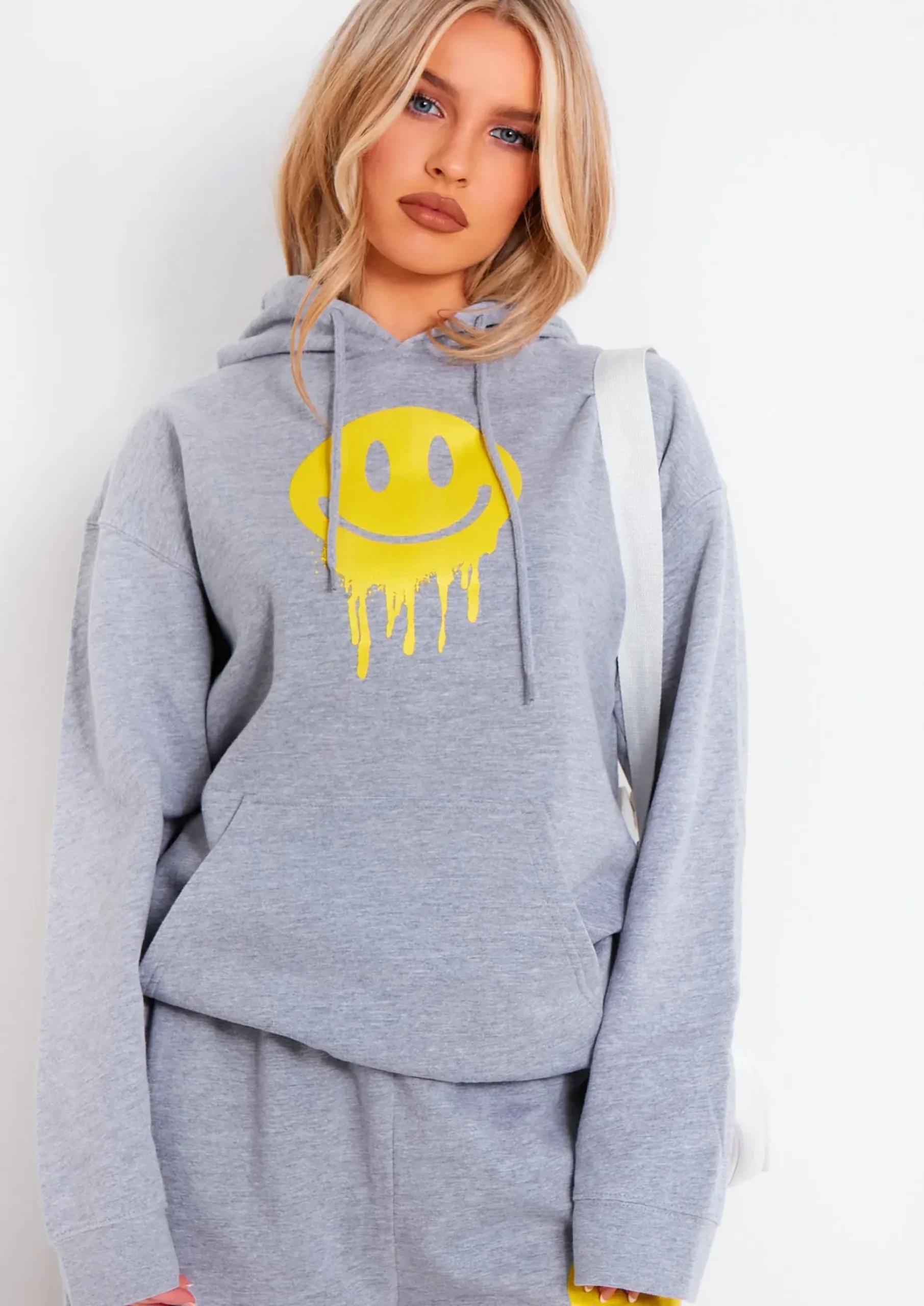 Flash Sale Mika Grey Smiley Face Hoodie Women Loungewear