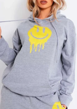 Flash Sale Mika Grey Smiley Face Hoodie Women Loungewear