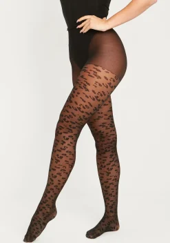 Sale Mila Black Leopard Print Tights Women Socks & Tights