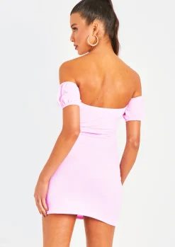 Fashion Mila Pink Frill Tie Milkmaid Mini Dress Women Dresses