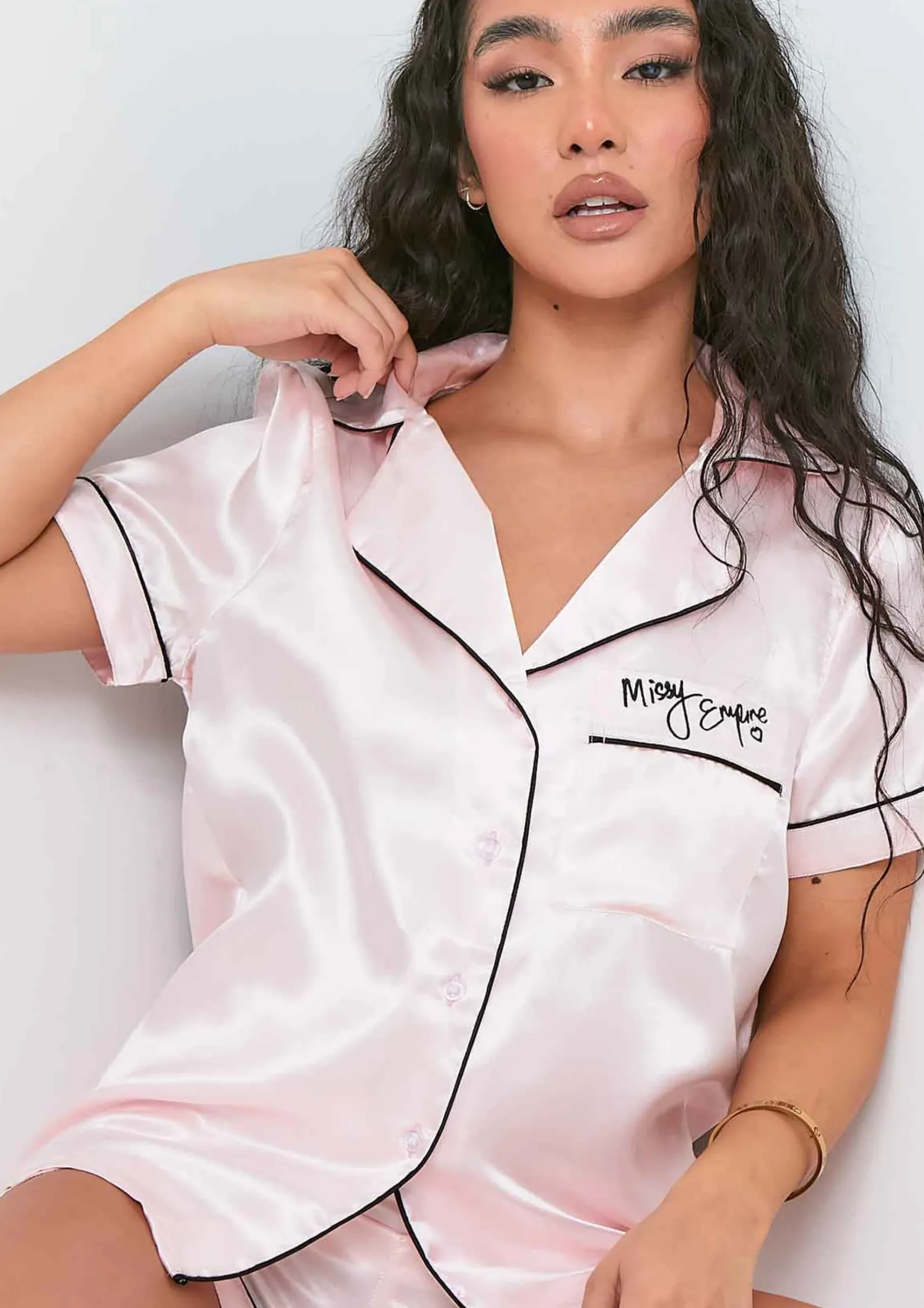 Sale Miley Pink Piping Detail Shorts Pyjama Set Women Nightwear