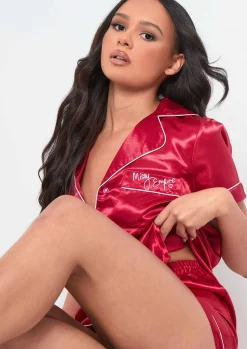 Sale Miley Red Piping Detail Shorts Pyjama Set Women Nightwear