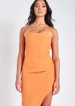 Best Sale Millie Orange Halter Neck Slit Midi Dress Women Dresses