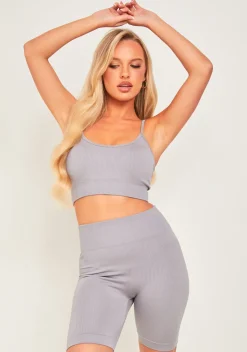 Flash Sale Milly Grey Seamless Built In Bra Top And Shorts Set Women Seamless & Shapewear