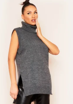 Milly Charcoal Soft Knit Roll Neck Vest Top^Missy Empire Outlet