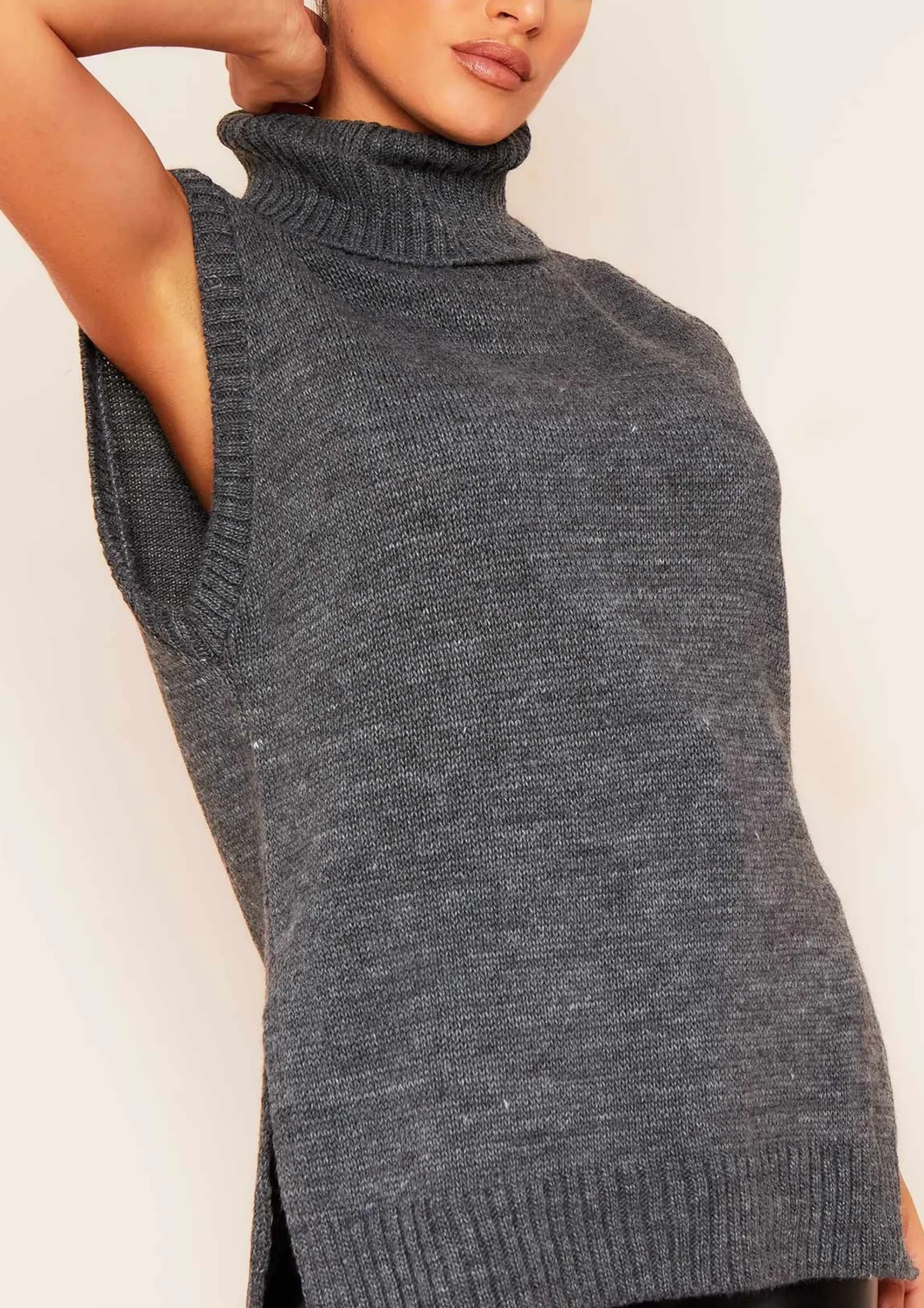 Milly Charcoal Soft Knit Roll Neck Vest Top^Missy Empire Outlet