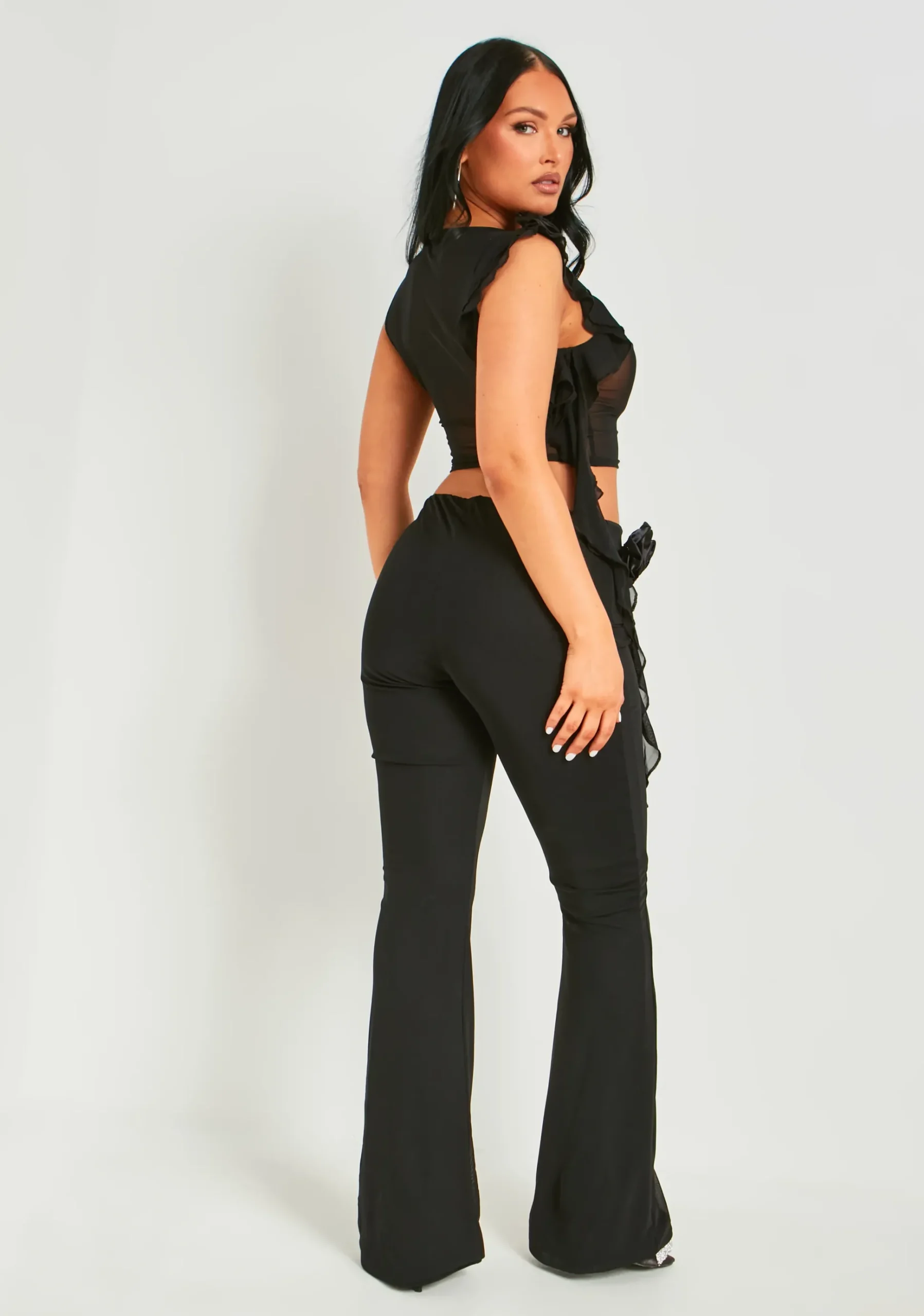 Discount Mimi Black Flower Mesh Trousers Women Trousers