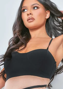 Fashion Mina Black Mesh Panelled Midi Dress Women Dresses