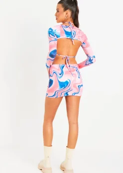 Mina Pink Swirl Printed High Waisted Mini Skirt^Missy Empire Cheap