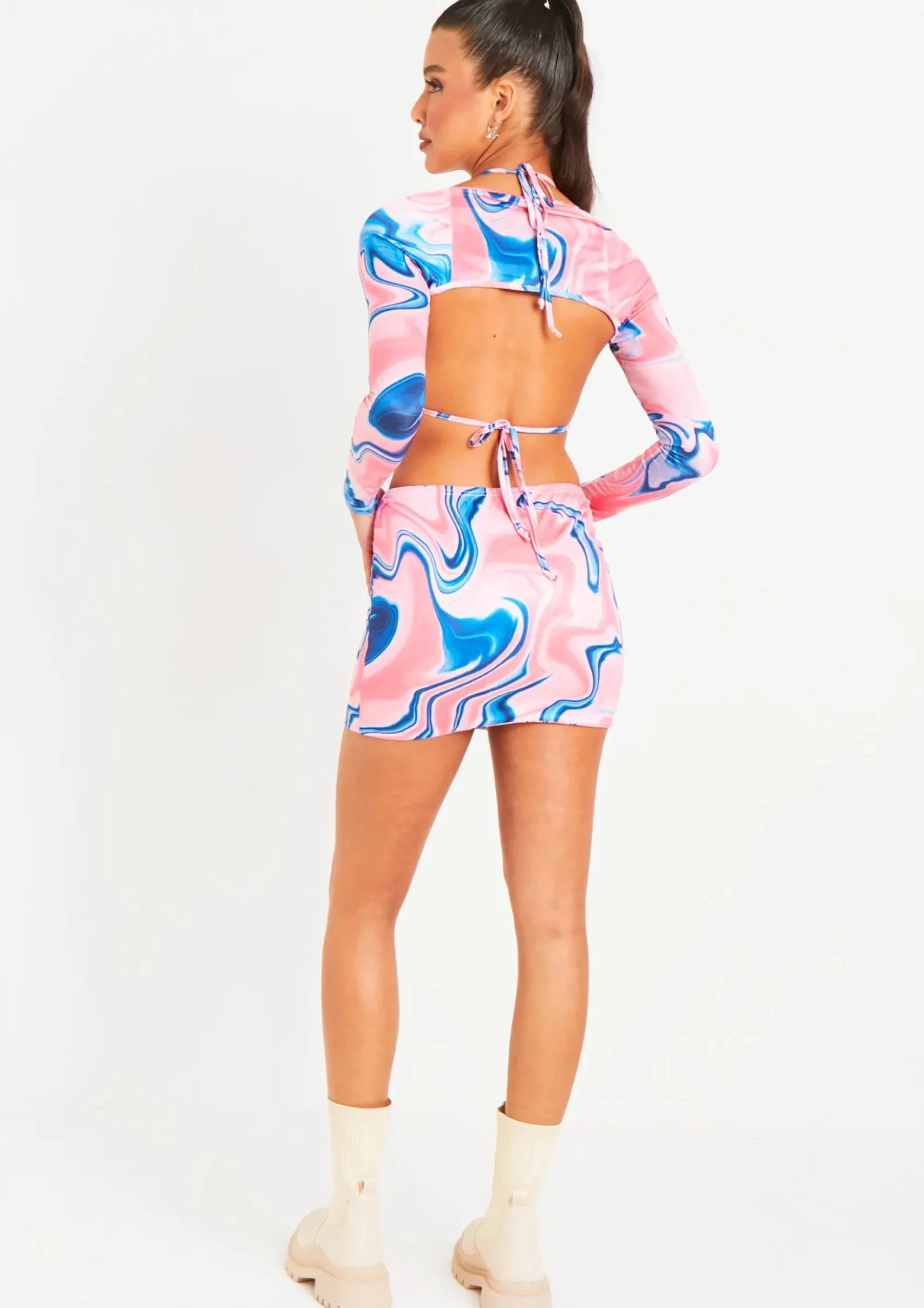 Mina Pink Swirl Printed High Waisted Mini Skirt^Missy Empire Cheap