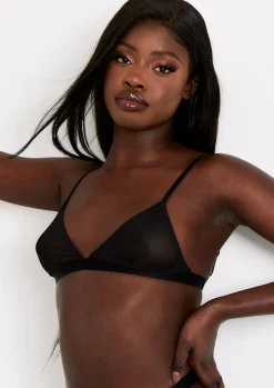 Flash Sale Minnie Black Sheer Power Mesh Strappy Triangle Lingerie Bra Women Lingerie