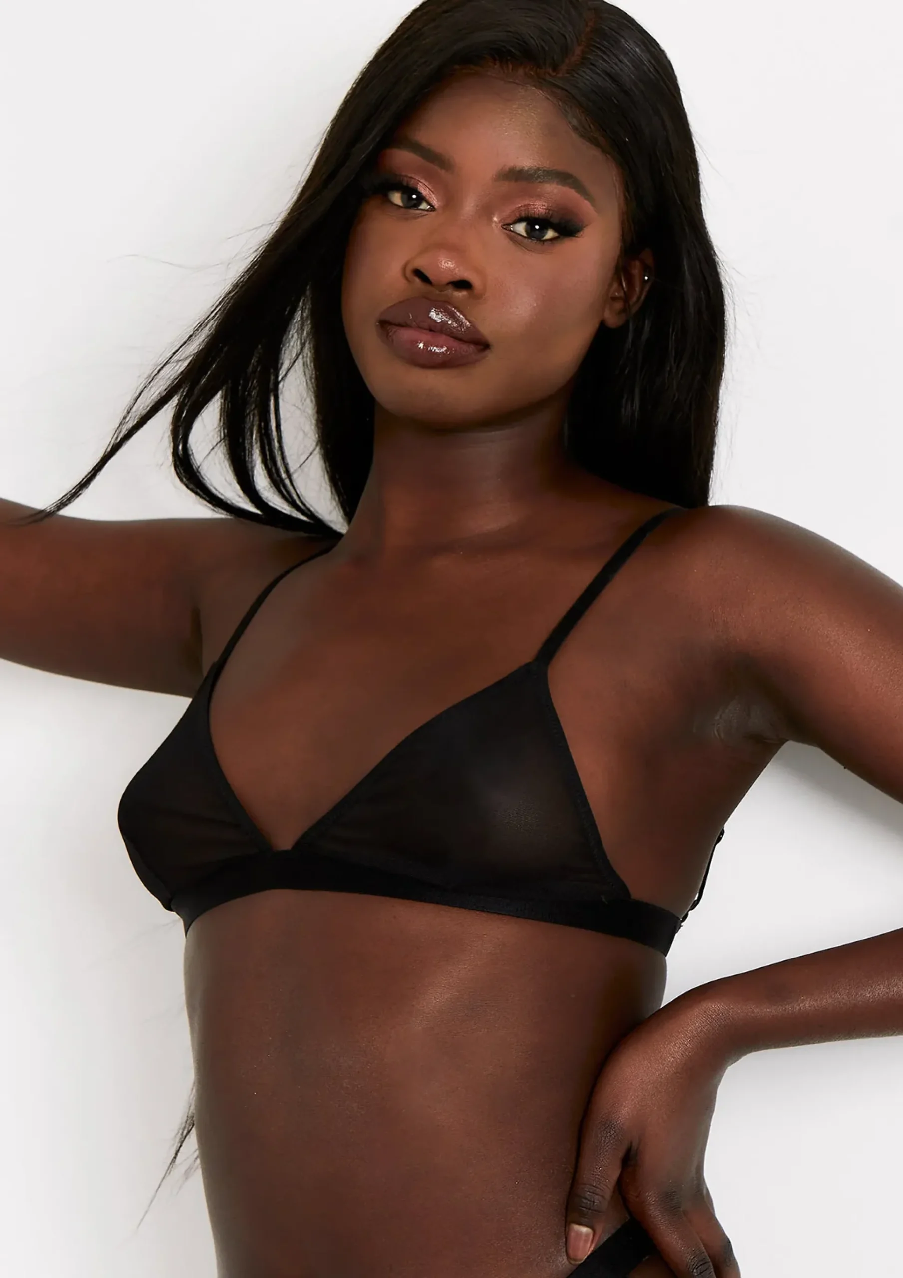 Flash Sale Minnie Black Sheer Power Mesh Strappy Triangle Lingerie Bra Women Lingerie