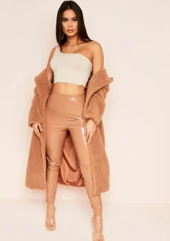 Clearance Mira Beige Basic One Shoulder Crop Top Women Basics