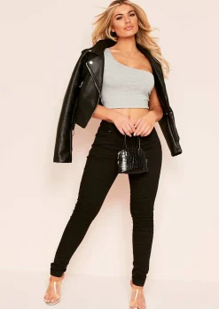 Online Mira Grey Basic One Shoulder Crop Top Women Basics