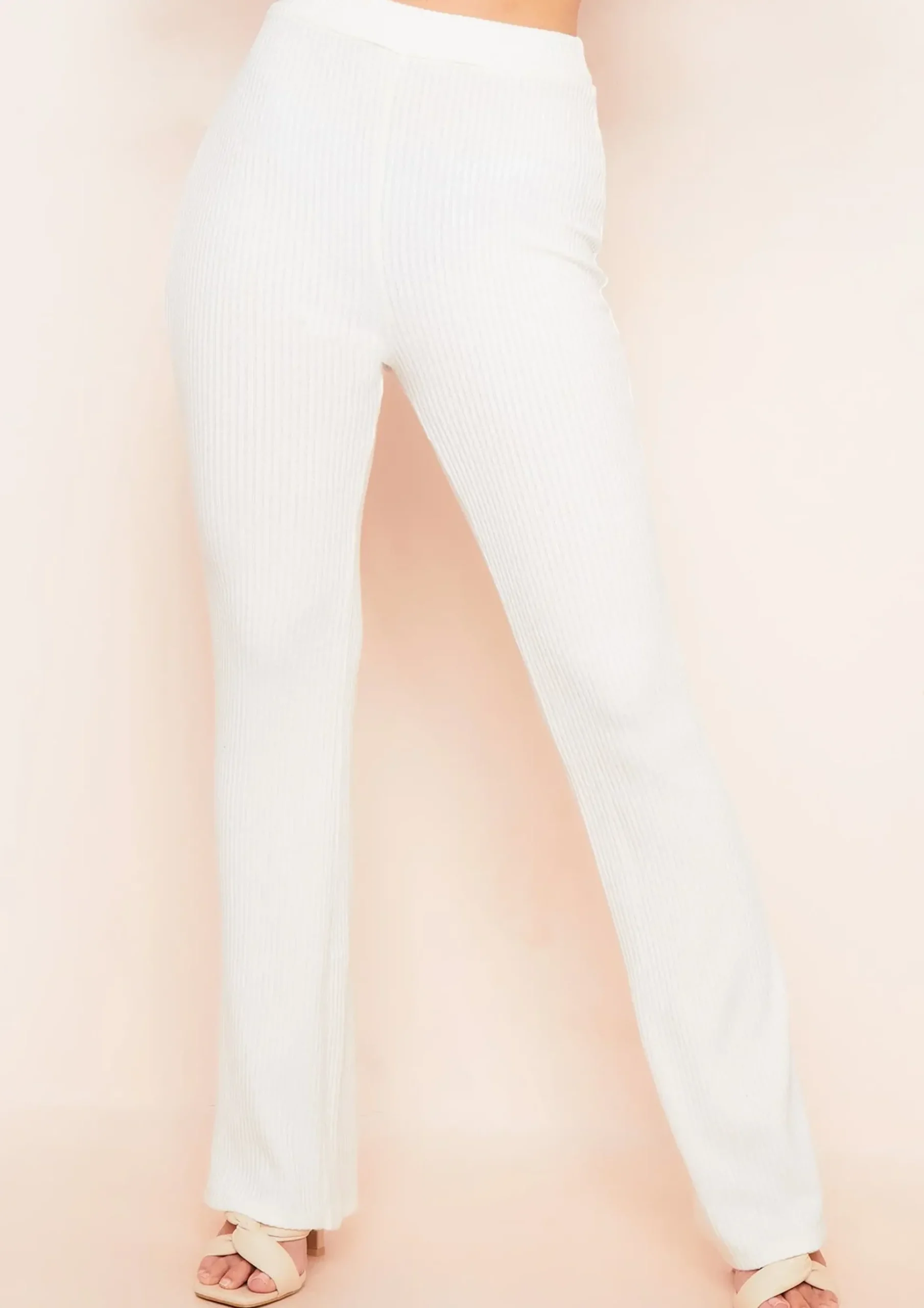 Online Miranda Cream Flare Brushed Ribbed Trousers Women Trousers