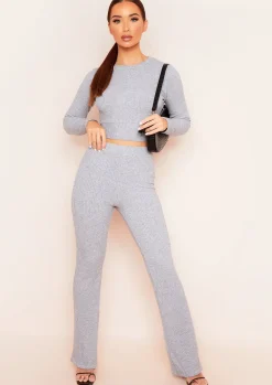 Flash Sale Miranda Light Grey Flare Brushed Ribbed Trousers Women Trousers