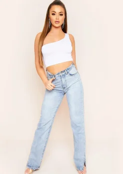 Fashion Mira White Basic One Shoulder Crop Top Women Basics