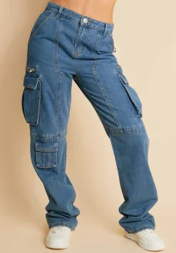 Misha Blue Wash Cargo Jeans^Missy Empire New