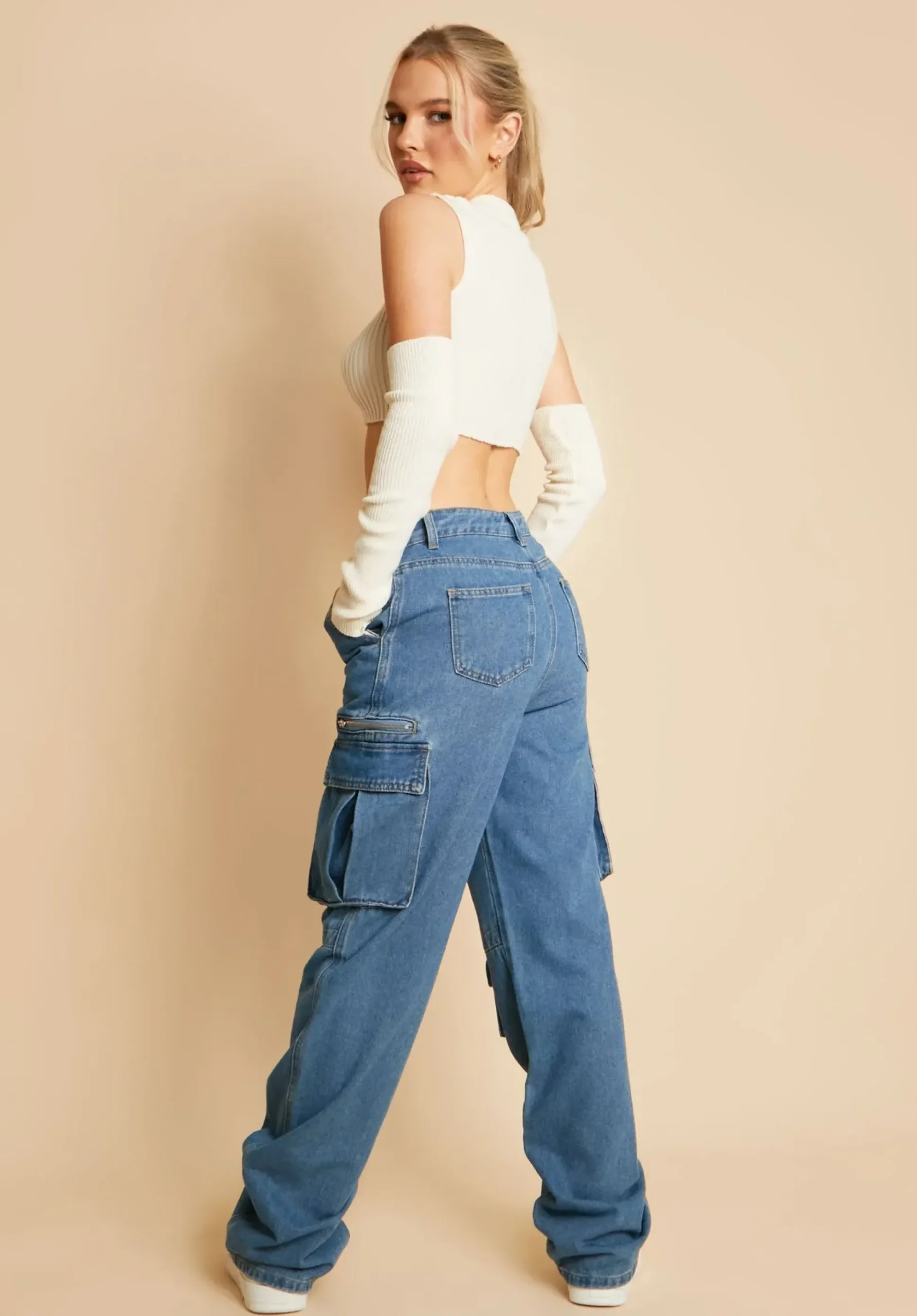 Misha Blue Wash Cargo Jeans^Missy Empire New