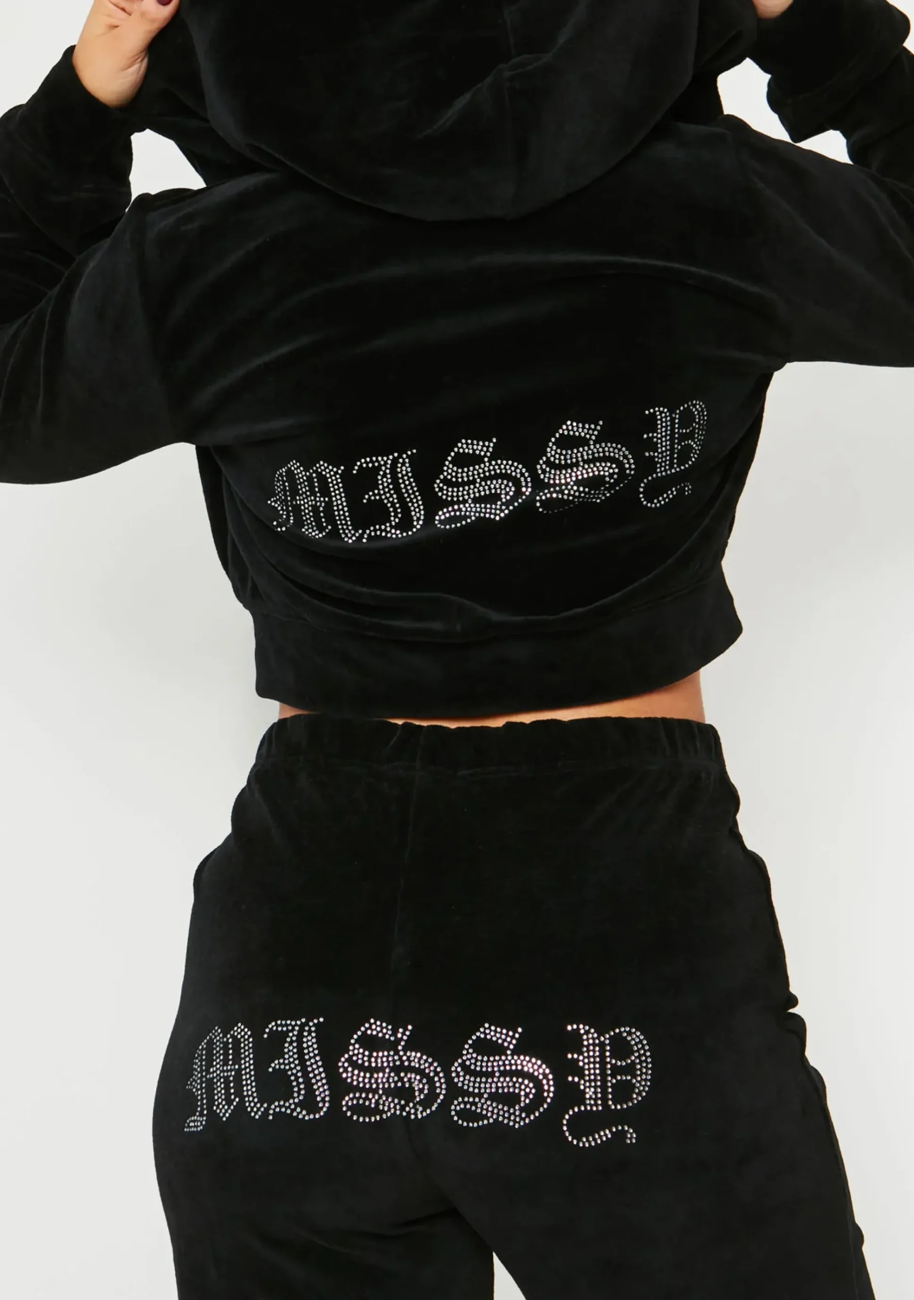 Outlet Mollie Black Velour Missy Gem Embellished Tracksuit Bottoms Women Tracksuits