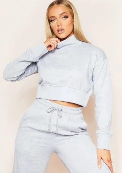 Monica Grey Thick High Neck Cropped Jumper^Missy Empire Shop