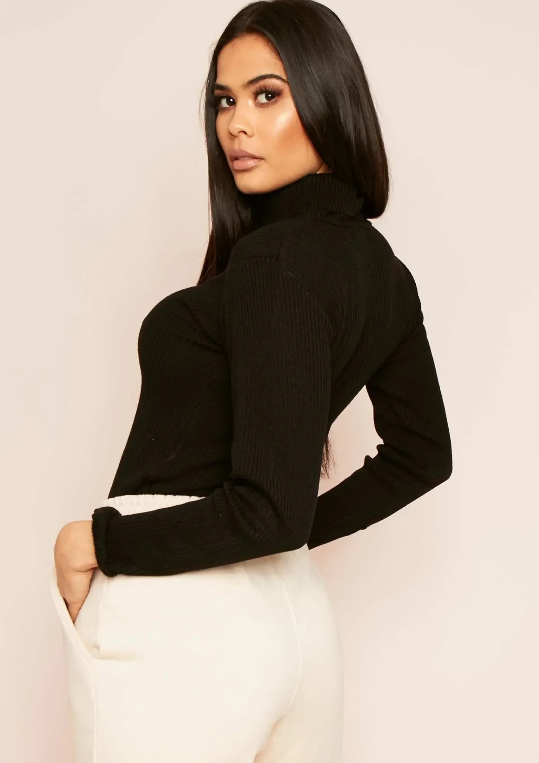 Mya Black Feelings Slogan Roll Neck Top^Missy Empire New