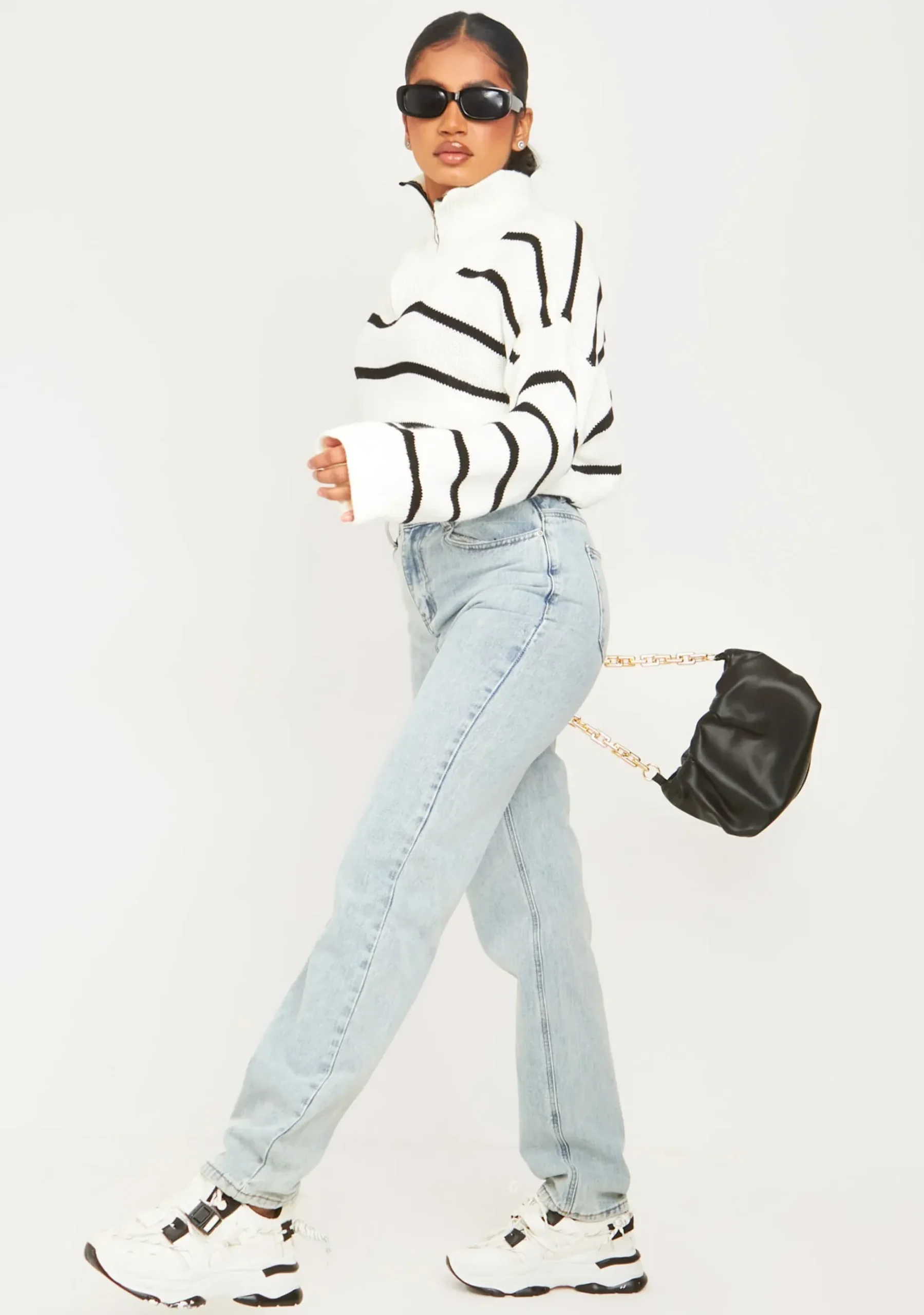 Mya Mid Wash Denim Double Waistband Straight Leg Jeans^Missy Empire Cheap