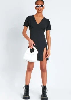 Shop Myra Black Mini Tea Dress With Split Women Dresses