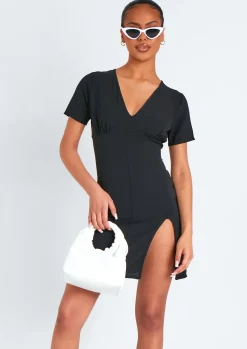 Shop Myra Black Mini Tea Dress With Split Women Dresses