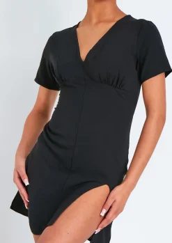 Shop Myra Black Mini Tea Dress With Split Women Dresses