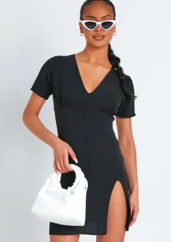 Shop Myra Black Mini Tea Dress With Split Women Dresses